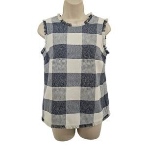 BANANA REPUBLIC Gingham Tweed Shell Top Blue White Size XS